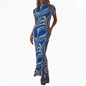 Peppermayo Exclusive Into The City Mesh Maxi Dress – Cobalt Marble/ Size 4